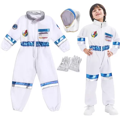 Astronautenkostüm für Kinder, mit Helm und Handschuhen, Weiß, XL