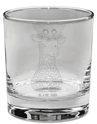 Produktbild von Mr. & Mrs. Panda Glas Giraffe Blumenkranz - Transparent - Geschenk, Tumbler, Freundin, Abenteurer, Trinkglas, gravur, Afrika, Selbstliebe, Gin, Cocktailglas
