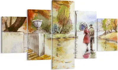 Produktbild von Bild auf Leinwand - Leinwandbild - Wetter regen herbst park - 125x70cm - Wand Bild - Wanddeko - Leinwanddruck - Bilder - Kunstdruck - Wanddekoration - Leinwand bilder - Wandkunst - EA125x70-2914