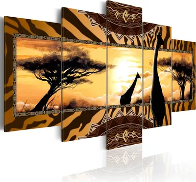 Produktbild von Leinwandbilder Savanne 200x100 cm Vlies Leinwandbild 5 tlg Kunstdruck modern Wandbilder XXL Wanddekoration Design Wand Bild - Afrika Tiere Sonnenuntergang Abstrakt c-A-0035-b-m