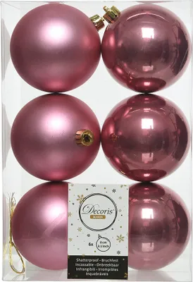 Produktbild von Weihnachtskugeln Kunststoff 8cm samtpink, 6 Stück