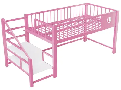 Zdjęcie produktu dla Łóżko dziecięce – łóżko półpodwieszane – 90 x 200 cm – drabinka z schowkiem – solidna metalowa rama – dla dzieci i młodzieży – różowe