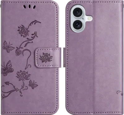 Produktbild von iPhone 16 Hülle - Coverup Blumen & Schmetterlinge Klapphülle - Lila