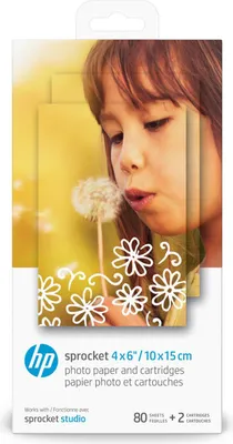 Produktbild von HP Sprocket 4 x 6 Zoll (10 x 15 cm) Fotopapier und Druckerpatronen – 80 Blatt, Glanz, Tintenstrahl, 10x15 cm, 4x6", Weiß, 80 Blätter