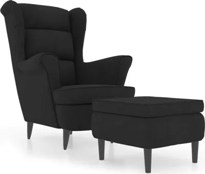 Image de vidaXL Fauteuil à oreilles avec pouf noir velours