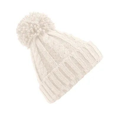 Image de Beechfield Unsiex Bonnet à pompon avec motif torsadé, pour adultes BC4137 (Taille unique) (Blanc naturel)