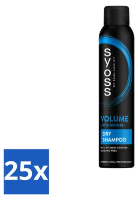 Imagen del producto de 25 unidades de champú seco Syoss Volume, 200 ml cada uno. Paquete económico
