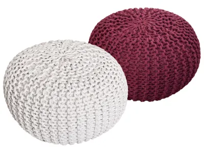 Immagine prodotto di Sgabello in maglia set di 2 pouf seduta pouf seduta pouf cuscino da terra Ø 55cm bianco/bordeaux