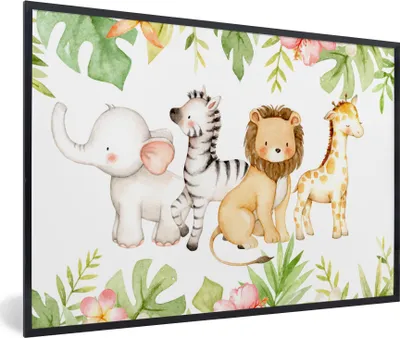 Produktbild von MuchoWow® MuchoWow® Gerahmtes Poster Dschungel - Tiere - Aquarellfarbe 30x20 cm - Poster mit zchwarzem Bilderrahmen - Kunstdruck - Bild-Poster