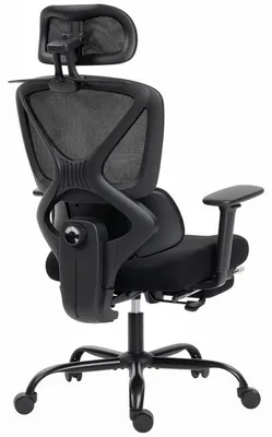 Produktbild von Ergonomischer Bürostuhl mit Rollen, Netzstoff, Lendenstütze, Computerstuhl mit Armlehnen, verstellbare Kopfstütze