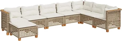Produktbild von vidaXL 8-tlg. Garten-Sofagarnitur mit Kissen Beige Poly Rattan