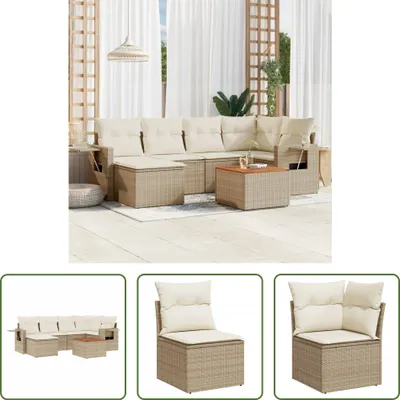Productafbeelding van Living Store 7-delige tuinmeubelset met sofa en kussens, beige, van polyrotan