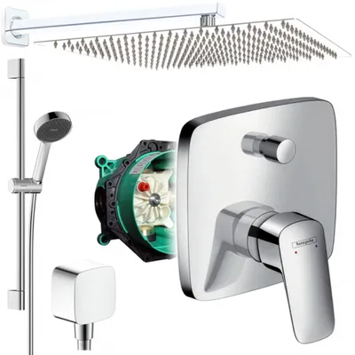 Produktbild von Hansgrohe und Jowi Unterputz Duschsystem mit 360mm Kopfbrause, Logis Duscharmatur, 650mm Brausestange