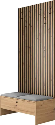 Produktbild von MIRJAN24 Garderoben-Set Balma IV, Unterschrank mit Lamellen, 2x Gepolstertes Paneel 42x42 (Farbe: Artisan Eiche / Artisan eiche + Schwarz, Manila 16)