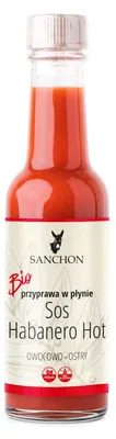 PRZYPRAWA WEGAŃSKA W PŁYNIE HABANERO HOT BEZGLUTENOWA BIO 140 ml - SANCHON
