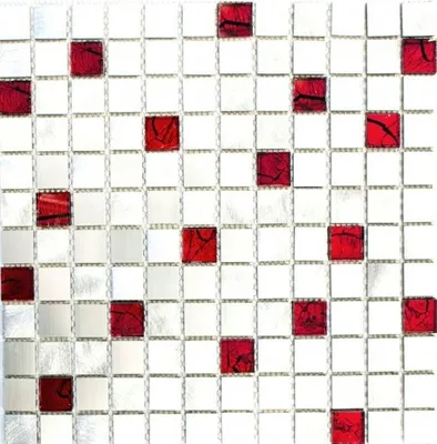 Produktbild von Mosaik Fliese Aluminium Transluzent Alu Glasmosaik Crystal silber rot MOS49-O301F