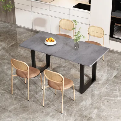 Produktbild von Esszimmerstühle, Set aus 4 – Moderne, minimalistische braune Stühle mit schwarzen Metallbeinen