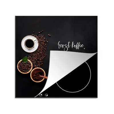 Produktbild von KitchenYeah© Herdabdeckplatte Erst der Kaffee, dann die Arbeit - Zitate - Sprichwörter - Kaffee , 78x78cm, Küche Deko, Glaskeramikkochfeld Herdabdeckung, Abdeckplatte fùr Kochfeld
