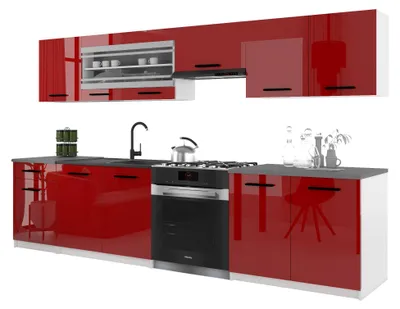Image de Belini - Coin cuisine moderne ITALIA 4 - Meubles de cuisine 260 cm, rouge - Cuisine équipée avec éléments hauts, éléments bas et plans de travail