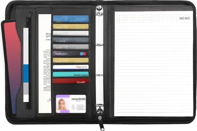 Produktbild von Kurtzy Schwarze Kunstleder Reißverschluss Schreibmappe A4 - Professionelle Konferenzmappe A4 Reißverschluss - Dokument Tasche, Schreibblock,
