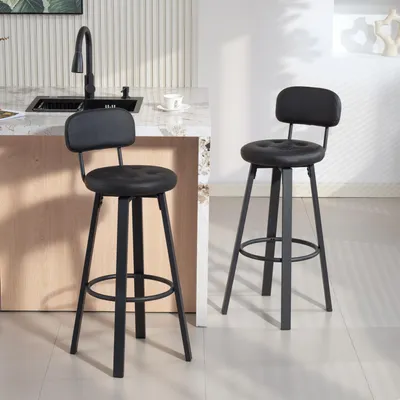 Produktbild von Barhocker 2er-Set Schwarz 360° drehbar mit Rückenlehne, Küchenhocker Tresenhocker Kunstleder Metallrahmen | Sitzhöhe 76,5 cm | bis 120 kg