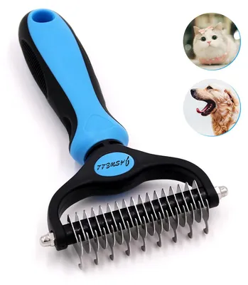 Image de Brosse démêlante pour le sous-poil des chiens et chats à poils mi-longs à longs – Brosse pour démêler le sous-poil et éliminer les nœuds, bleue