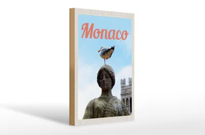 Produktbild von Holzschild Reise 20x30cm Monaco Frankreich Skulptur Vogel