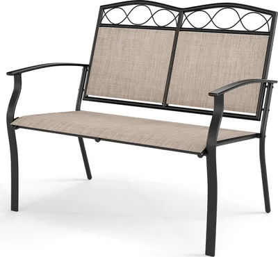Produktbild von COSTWAY Gartenbank wetterfest, Outdoor Sitzbank für 2 Personen, Balkonbank mit Metallrahmen, atmungsaktivem Stoff, bis 300 kg belastbar