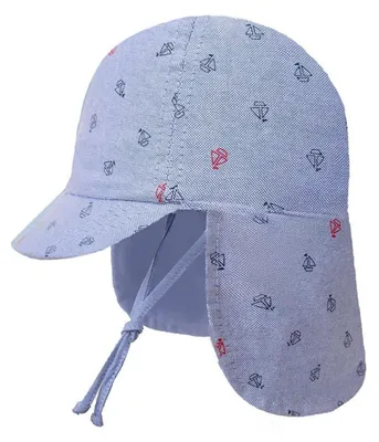 Produktbild von Baby Kinder Sonnenhut Baumwolle mit Nackenschutz Blue Denim Boote 1-3 Jahre