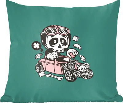 Produktbild von MuchoWow® Zierkissen Sofakissen Wohnzimmer Dekokissen 40x40 cm Auto - Oldtimer - Totenkopf - Foto Kissen - Schlafzimmer Dekoration
