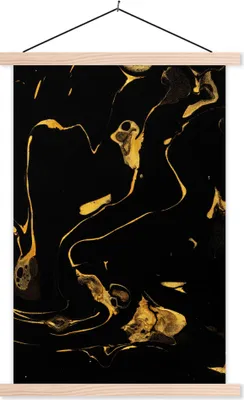 Produktbild von MuchoWow® Textilposter Muster - Gold - Schwarz 40x60 cm mit holzfarbenen Rahmen - Poster