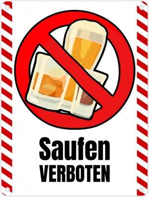 Produktbild von Saufen verboten Verbotsschild im Comic-Stil in Flatterbandoptik