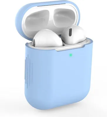Productafbeelding van Jumadas Apple AirPods hoesje – "geschikt" voor AirPods 1 en 2 – Zachte hoes – Babyblauw – Beschermhoesje – Cover