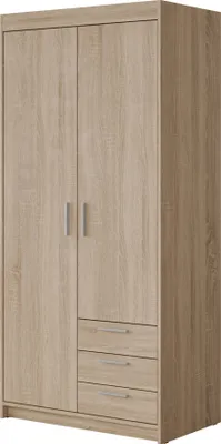 Produktbild von MIRJAN24 Kleiderschrank Elena 2D3S, Drehtürenschrank, Garderobe mit zwei Drehtüren und drei Schubladen, Kleiderstange (Farbe: Sonoma Eiche)