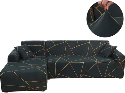 Produktbild von Elastisch Sofabezug Ecksofa L Form Sofahusse Sofa Überwurf Sofaüberwurf Couch Bezug, für Ecksofa (2-Sitzer+3-Sitzer),Schwarze Linien