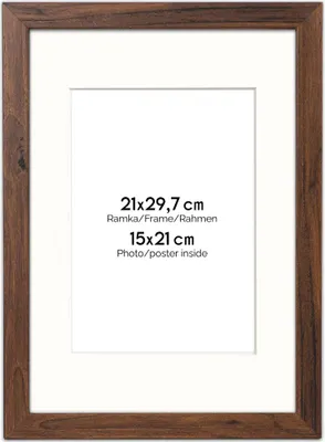 Produktbild von FRAMAI® Bilderrahmen 21X29,7 cm in Braun – mit Passepartout – MDF Holzrahmen, bruchsicheres Plexi, umweltfreundlich, mit Aufhängung & Ständer – Hochformat & Querformat