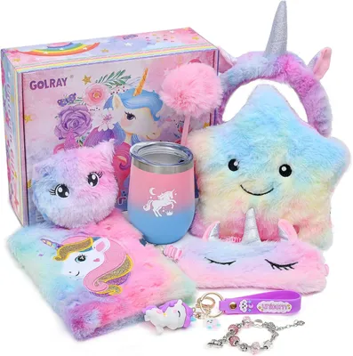 Productafbeelding van Eenhoorn cadeaus voor meisjes van 4 - 8 jaar - Knuffeldier - Oplichtend pluche kussen - Notitieboek - Set oogmasker