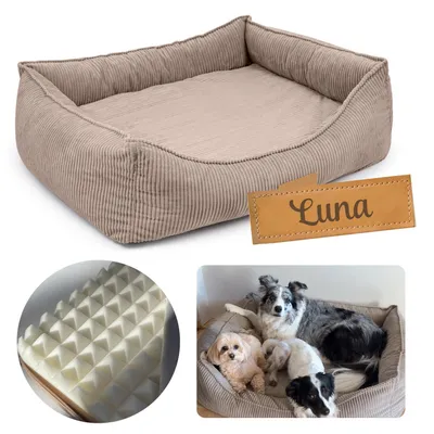 Produktbild von Orthopädisches Hundebett XXL personalisiert mit Namen 110x90 cm – Hundesofa für große Hunde waschbar