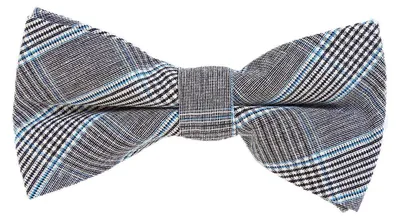 Produktbild von DonDon Herren Fliege 12 x 6 cm kariert gebunden und stufenlos justierbar aus Baumwolle im Tweed Style grau-blau