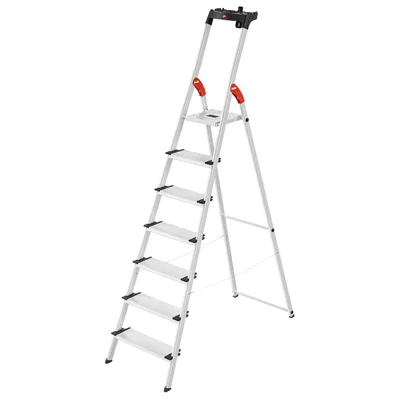 Produktbild von Hailo L80 ComfortLine Alu-Sicherheits-Stehleiter - 7 XXL-Stufen belastbar bis 150 kg - Tiefe Standfläche - Stehleiter mit Ablage - klappbare Aluleiter  Germany - Leiter rostfrei - Silber