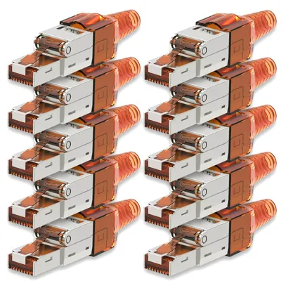 Produktbild von Netzwerkstecker CAT 7 Werkzeuglos 10x RJ45 Netzwerk Stecker geschirmt Metall Neu