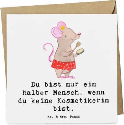 Produktbild von Mr. & Mrs. Panda Grußkarte Kosmetikerin Herz - Weiß - Geschenk, anlasskarte, Glückwunschkarte, Spruch, Beauty Salon, Ausbildung, Kosmetikstudio, Klappkarte, Lustig