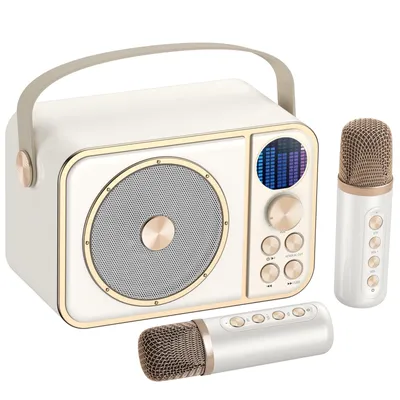 Produktbild von Karaoke Maschine mit 2 Kabellosen Mikrofonen, Tragbare Karaoke Anlage für Erwachsene & Kinder, Bluetooth Karaoke Maschine mit 7 wechselnden Stimmeffek