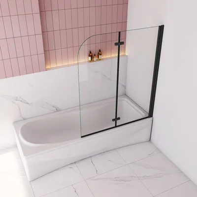 Produktbild von 110x140cm Schwarz Badewannenaufsatz 2 tlg.Faltwand Duschwand Duschabtrennung 6mm NANO ESG Sicherheitsglas