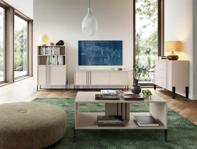 Produktbild von Wohnzimmermöbel Set NORDIC, 4-teiliges Möbelset mit TV-Schrank, Kommode, Regal und Couchtisch, Modernes Wohnzimmer Set, Kaschmir