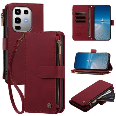 Produktbild von Handyhülle für Infinix Note 50 4G/Note 50 Pro 4G, Leder Klapphülle mit Kartenfächern, Reißverschlussfach und Handschlaufe Rot