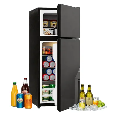 Produktbild von Merax 92L Minikühlschrank mit Gefrierfach 22L, Glastür & LED, Freistehend, Leise, Temperaturregelung, Glasablagen, Küche Büro, Schwarz