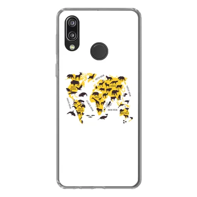 Produktbild von MuchoWow® Handyhülle Schutzhülle Hülle für Huawei P20 Lite (2020) Weltkarte - Tiere - Gelb Silikon Softcase Handy Hülle - Kartenhalter