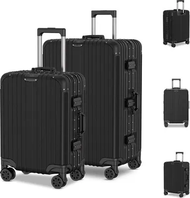 Immagine prodotto di Voyagoux® - Set di valigie AEON S/L - Valigia - Chiusura TSA - Con ruote - Nero - Struttura in alluminio