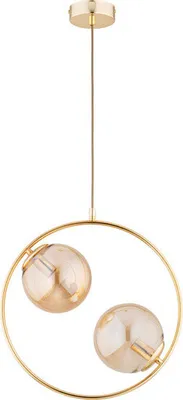 Immagine prodotto di Lampada a sospensione moderna con anello dorato e due sfere dorate ADINO 2xE14 10W ALF62439 Alfa